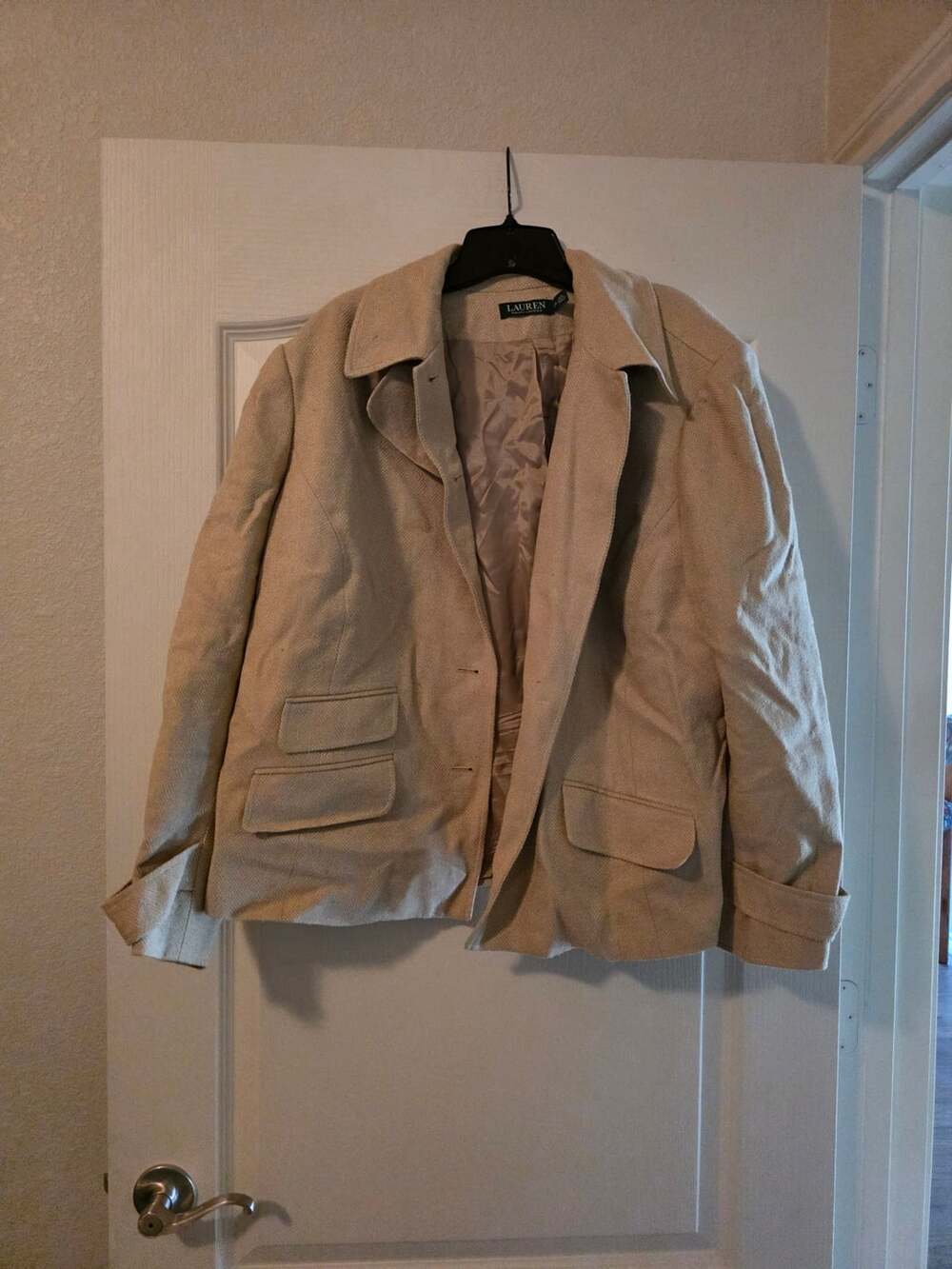 Lauren Ralph Lauren Blazer Size 20W Beige Herringbone Pocket Jacket